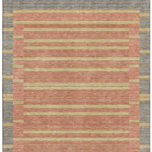 Photo of 8' Pewter Salmon And Gold Striped Washable Area Rug With UV Protection