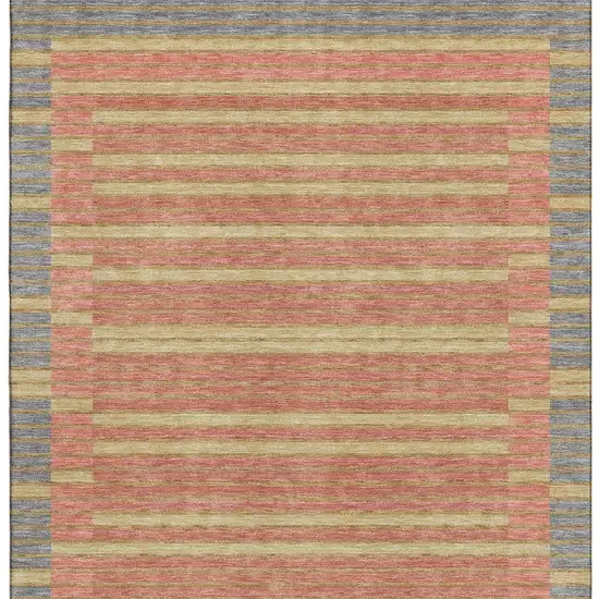 8' Pewter Salmon And Gold Striped Washable Area Rug With UV Protection Photo 3