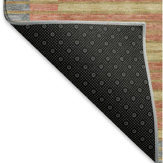 8' Pewter Salmon And Gold Striped Washable Area Rug With UV Protection Photo 6