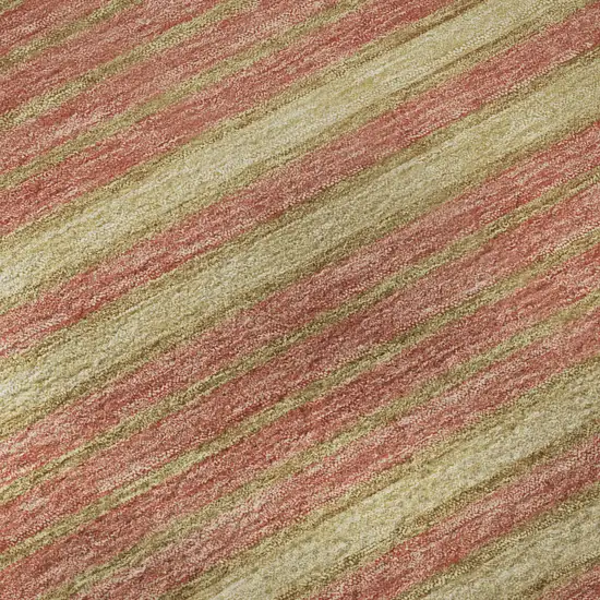 8' Pewter Salmon And Gold Striped Washable Area Rug With UV Protection Photo 9