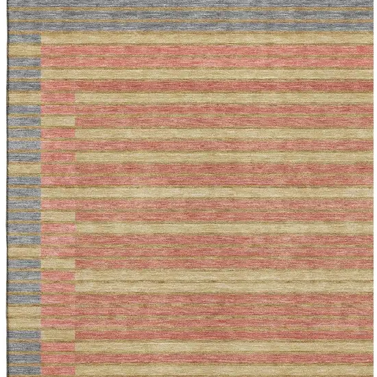 8' Pewter Salmon And Gold Striped Washable Area Rug With UV Protection Photo 2