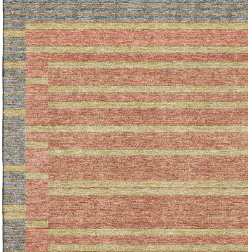 8' Pewter Salmon And Gold Striped Washable Area Rug With UV Protection Photo 2