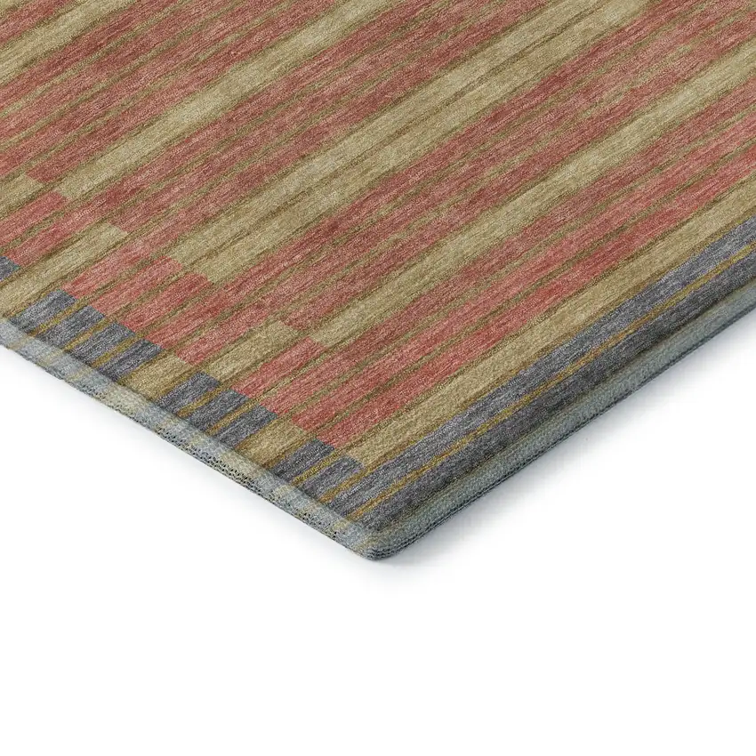 8' Pewter Salmon And Gold Striped Washable Area Rug With UV Protection Photo 7