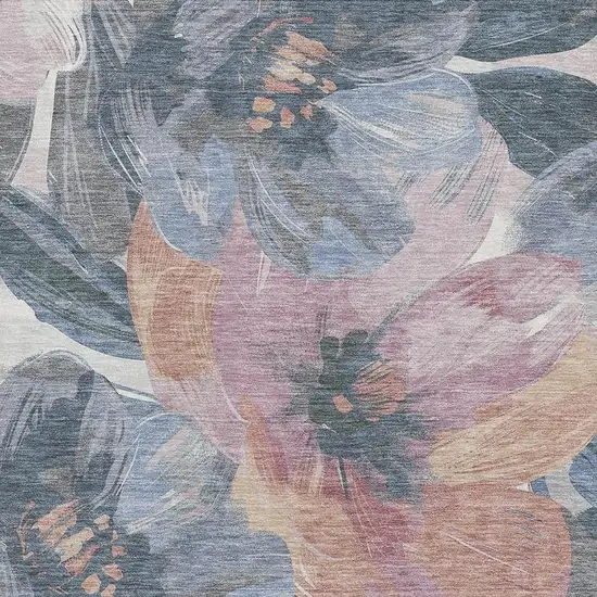 8' Pewter Salmon And Gray Floral Washable Area Rug With UV Protection Photo 2