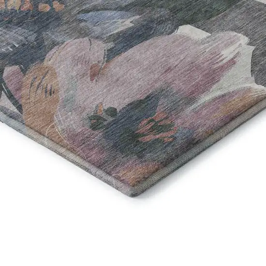 8' Pewter Salmon And Gray Floral Washable Area Rug With UV Protection Photo 7