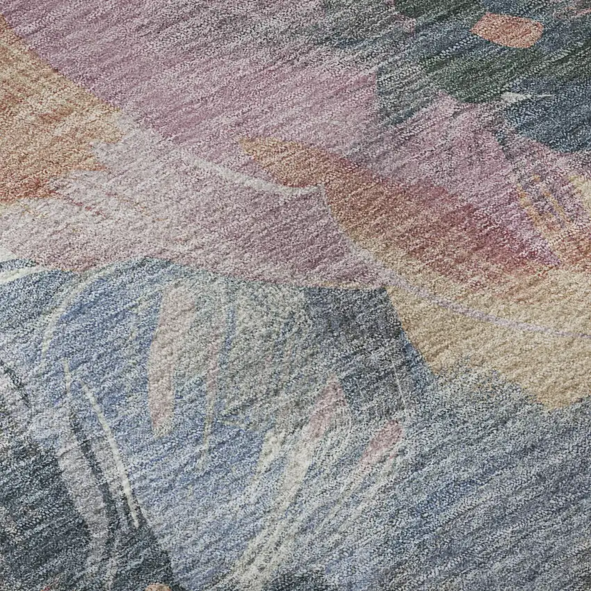 8' Pewter Salmon And Gray Floral Washable Area Rug With UV Protection Photo 9