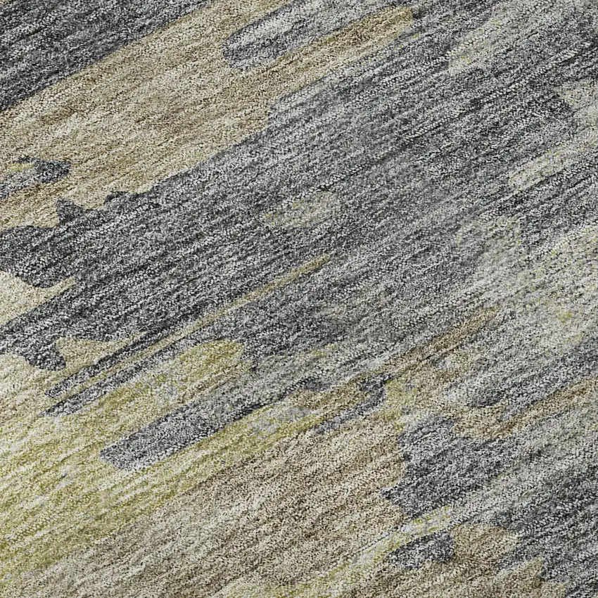 8' Pewter Silver And Gold Abstract Washable Round Rug With UV Protection Photo 8