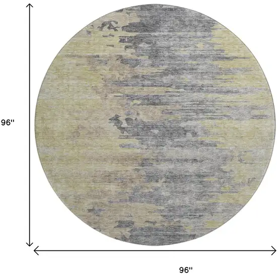 8' Pewter Silver And Gold Abstract Washable Round Rug With UV Protection Photo 9