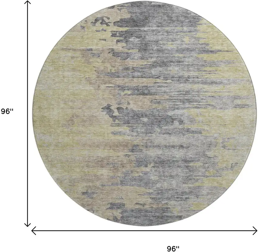 8' Pewter Silver And Gold Abstract Washable Round Rug With UV Protection Photo 9