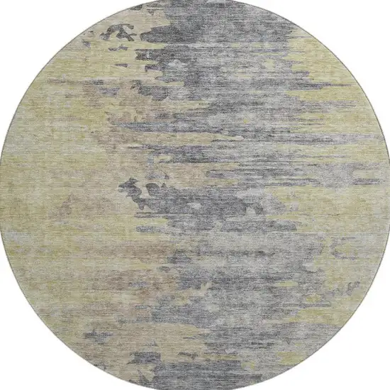 8' Pewter Silver And Gold Abstract Washable Round Rug With UV Protection Photo 3