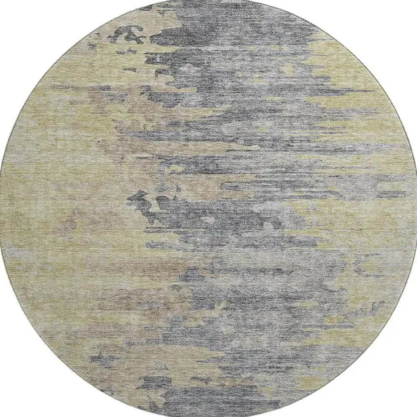 8' Pewter Silver And Gold Abstract Washable Round Rug With UV Protection Photo 3