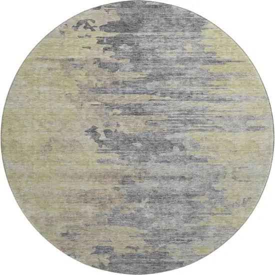 8' Pewter Silver And Gold Abstract Washable Round Rug With UV Protection Photo 1