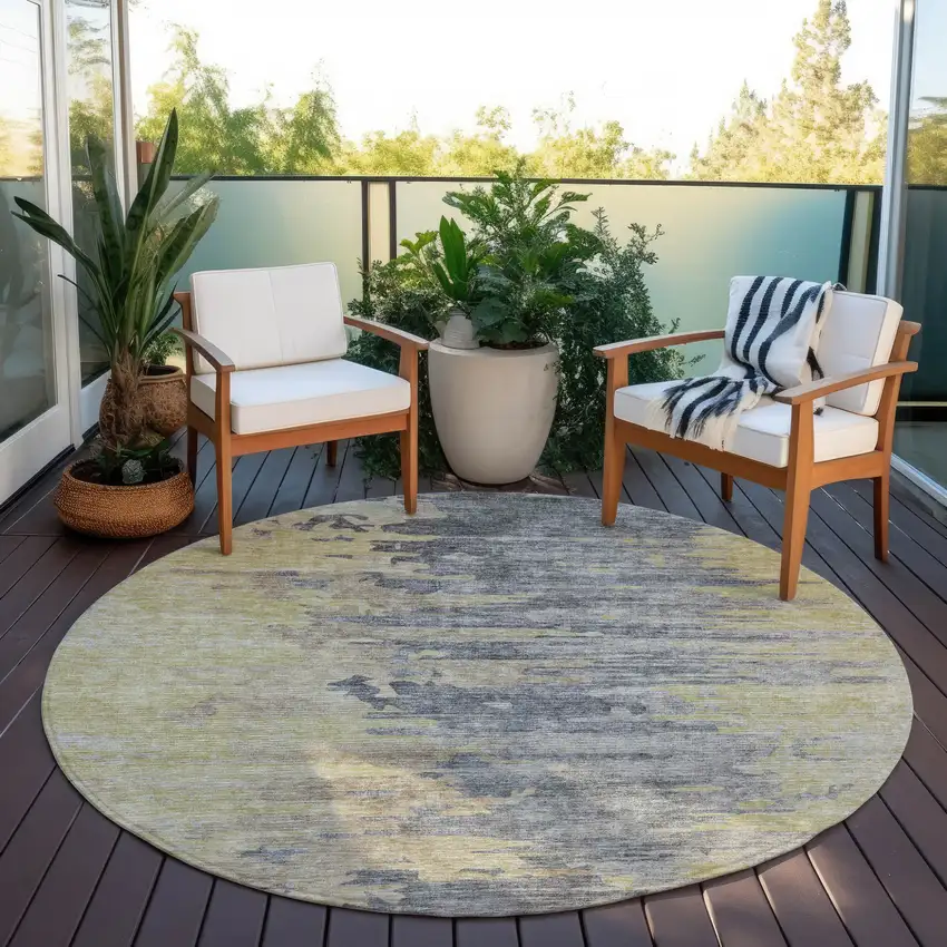 8' Pewter Silver And Gray Round Abstract Washable Indoor Outdoor Area Rug Photo 6