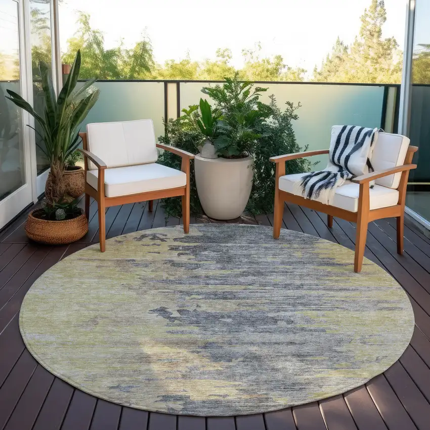 8' Pewter Silver And Gray Round Abstract Washable Indoor Outdoor Area Rug Photo 6