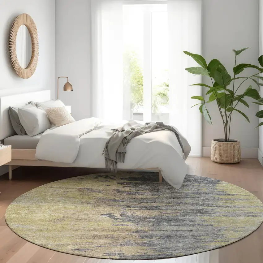 8' Pewter Silver And Gray Round Abstract Washable Indoor Outdoor Area Rug Photo 7
