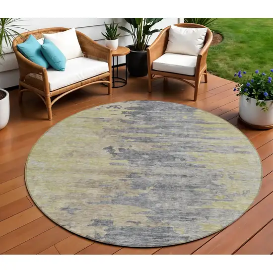 8' Pewter Silver And Gray Round Abstract Washable Indoor Outdoor Area Rug Photo 1
