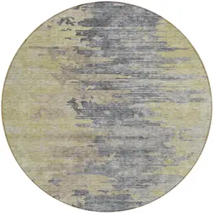 Photo of 8' Pewter Silver And Gray Round Abstract Washable Indoor Outdoor Area Rug