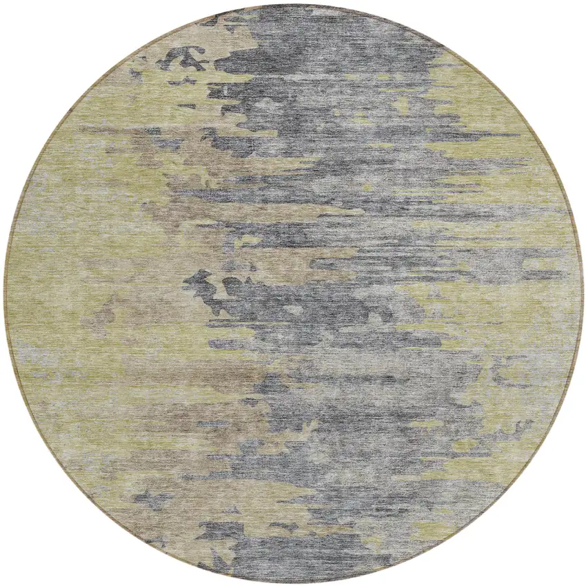 8' Pewter Silver And Gray Round Abstract Washable Indoor Outdoor Area Rug Photo 1