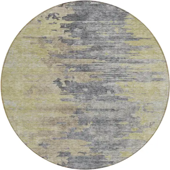 8' Pewter Silver And Gray Round Abstract Washable Indoor Outdoor Area Rug Photo 1