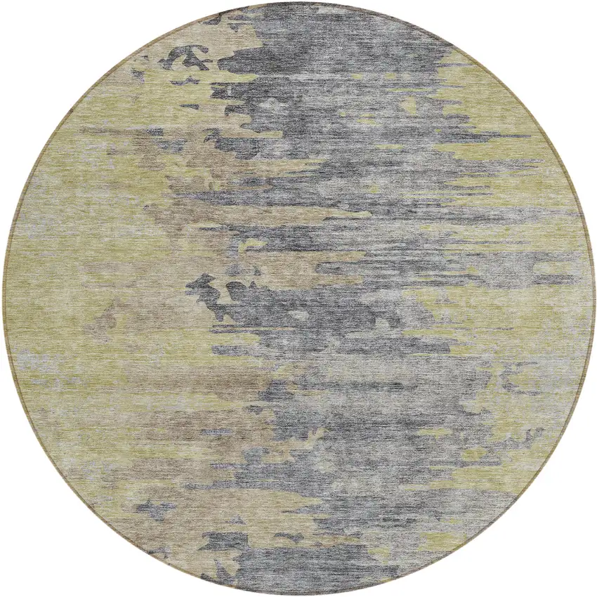 8' Pewter Silver And Gray Round Abstract Washable Indoor Outdoor Area Rug Photo 1