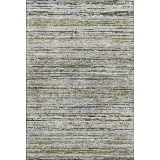 8' Pewter Silver And Gray Striped Washable Area Rug With UV Protection Photo 1