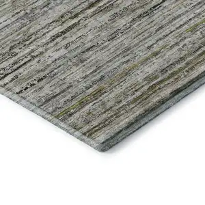 Photo of 8' Pewter Silver And Gray Striped Washable Area Rug With UV Protection