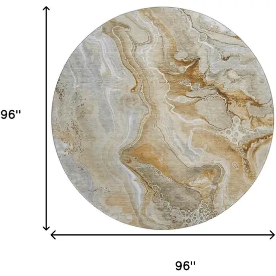 8' Pewter Tan And Ivory Abstract Washable Round Rug With UV Protection Photo 8