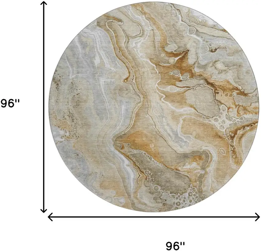 8' Pewter Tan And Ivory Abstract Washable Round Rug With UV Protection Photo 8