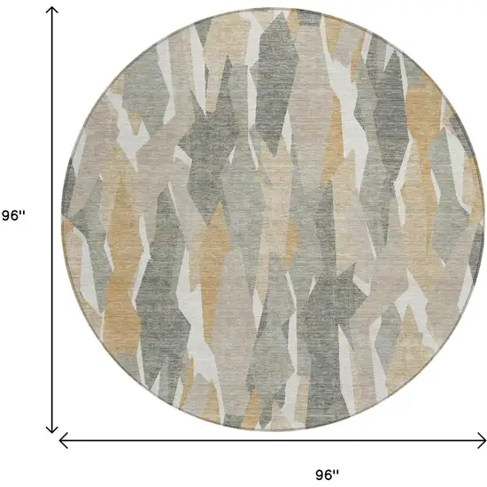 8' Pewter Wheat And Ivory Round Striped Washable Indoor Outdoor Area Rug Photo 3