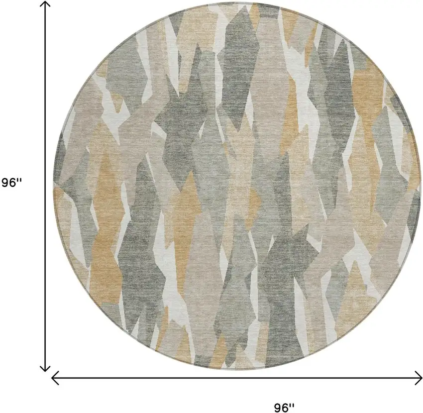 8' Pewter Wheat And Ivory Round Striped Washable Indoor Outdoor Area Rug Photo 3