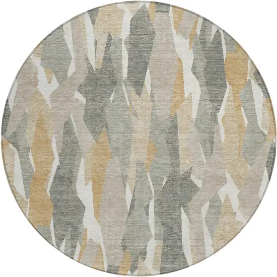 8' Pewter Wheat And Ivory Round Striped Washable Indoor Outdoor Area Rug Photo 2