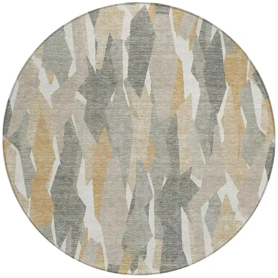 8' Pewter Wheat And Ivory Round Striped Washable Indoor Outdoor Area Rug Photo 4