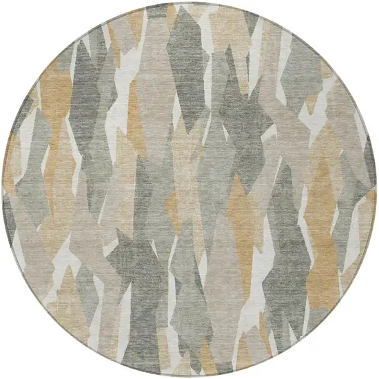 8' Pewter Wheat And Ivory Round Striped Washable Indoor Outdoor Area Rug Photo 5