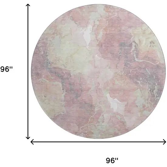 8' Pink And Beige Abstract Washable Round Rug With UV Protection Photo 8