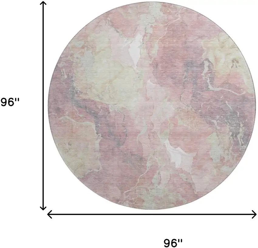 8' Pink And Beige Abstract Washable Round Rug With UV Protection Photo 8