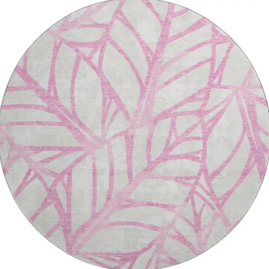 8' Pink And Beige Floral Washable Round Rug With UV Protection Photo 4