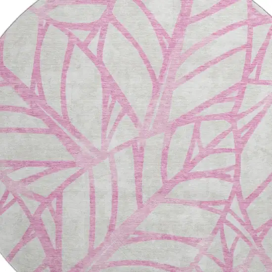 8' Pink And Beige Floral Washable Round Rug With UV Protection Photo 3