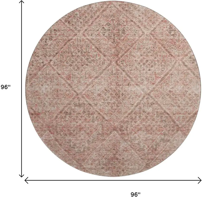 8' Pink And Beige Moroccan Washable Round Rug With UV Protection Photo 8