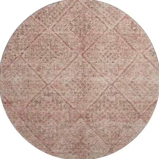 8' Pink And Beige Moroccan Washable Round Rug With UV Protection Photo 2