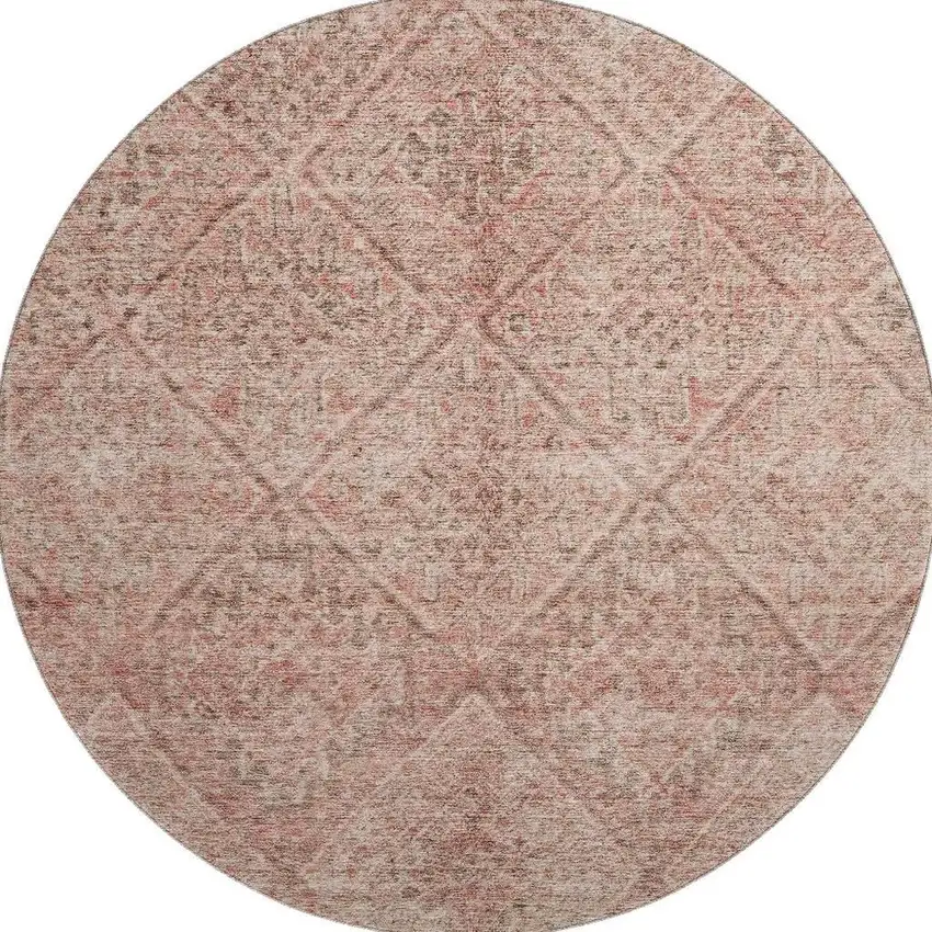 8' Pink And Beige Moroccan Washable Round Rug With UV Protection Photo 2