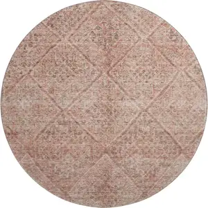 Photo of 8' Pink And Beige Moroccan Washable Round Rug With UV Protection