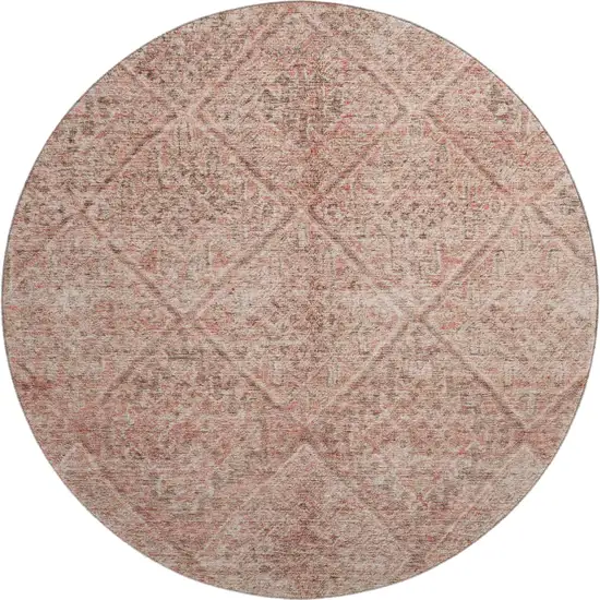 8' Pink And Beige Moroccan Washable Round Rug With UV Protection Photo 1