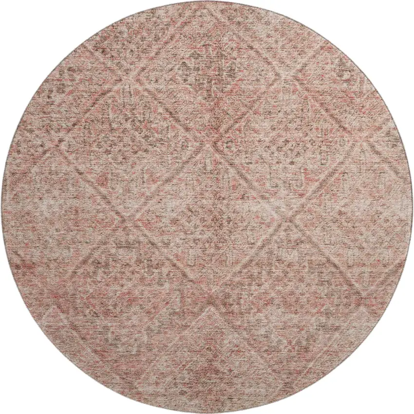 8' Pink And Beige Moroccan Washable Round Rug With UV Protection Photo 1