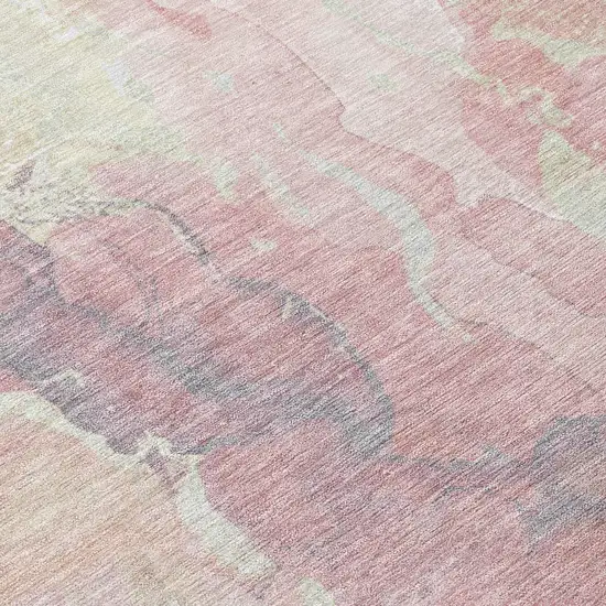 8' Pink And Beige Round Abstract Washable Indoor Outdoor Area Rug Photo 9