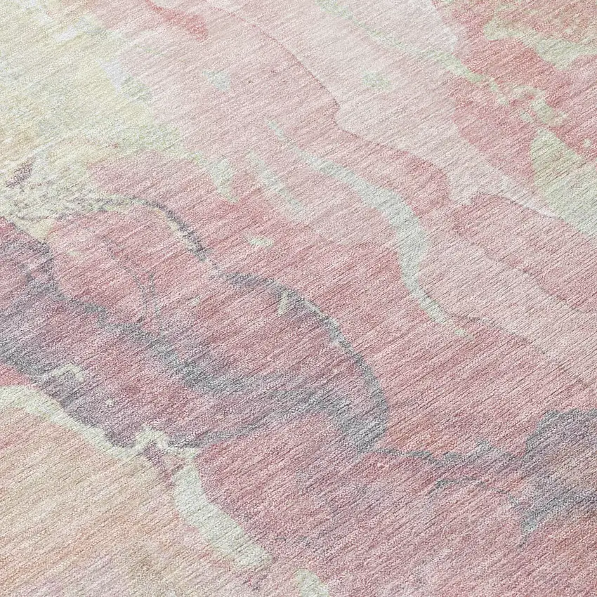 8' Pink And Beige Round Abstract Washable Indoor Outdoor Area Rug Photo 9