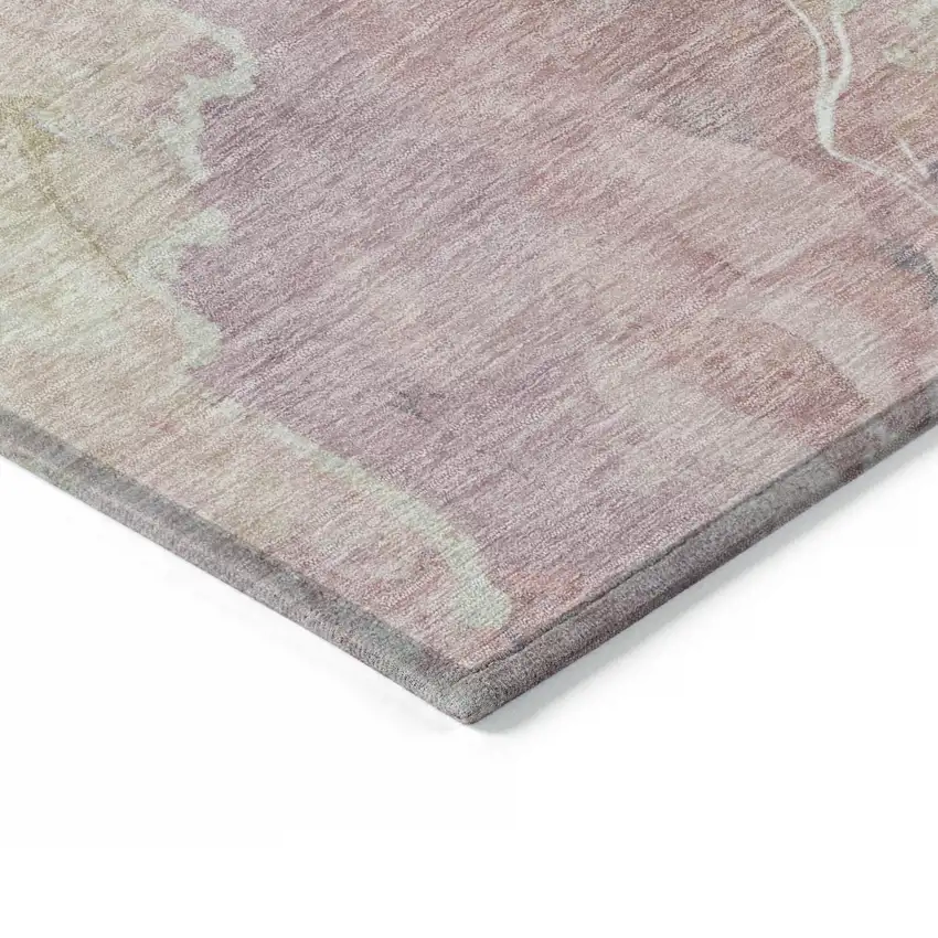 8' Pink And Beige Round Abstract Washable Indoor Outdoor Area Rug Photo 8