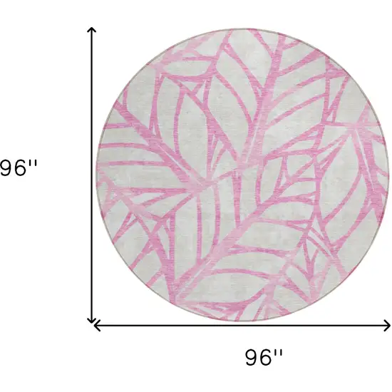 8' Pink And Beige Round Floral Washable Indoor Outdoor Area Rug Photo 9