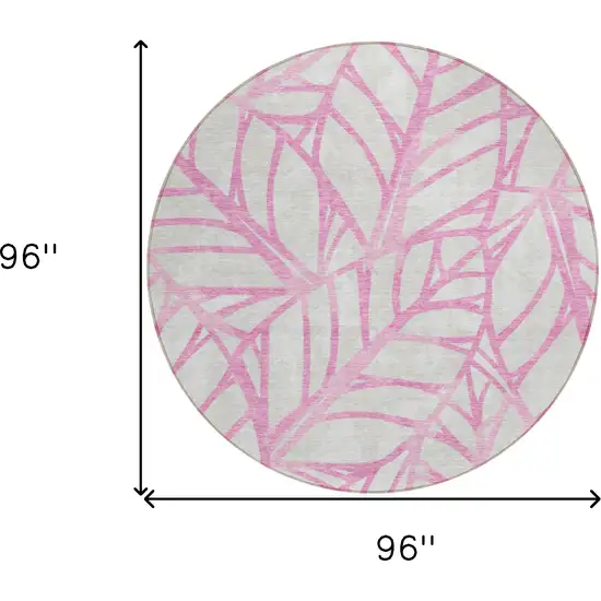 8' Pink And Beige Round Floral Washable Indoor Outdoor Area Rug Photo 9