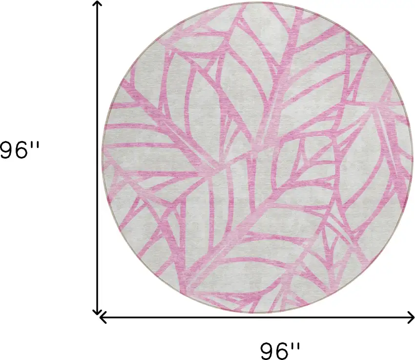 8' Pink And Beige Round Floral Washable Indoor Outdoor Area Rug Photo 9