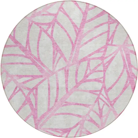 8' Pink And Beige Round Floral Washable Indoor Outdoor Area Rug Photo 1